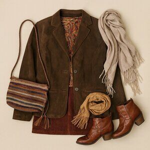 100% Suede Leather Blazer Jacket Chocolate Brown Petite L – Y2K Style Classic